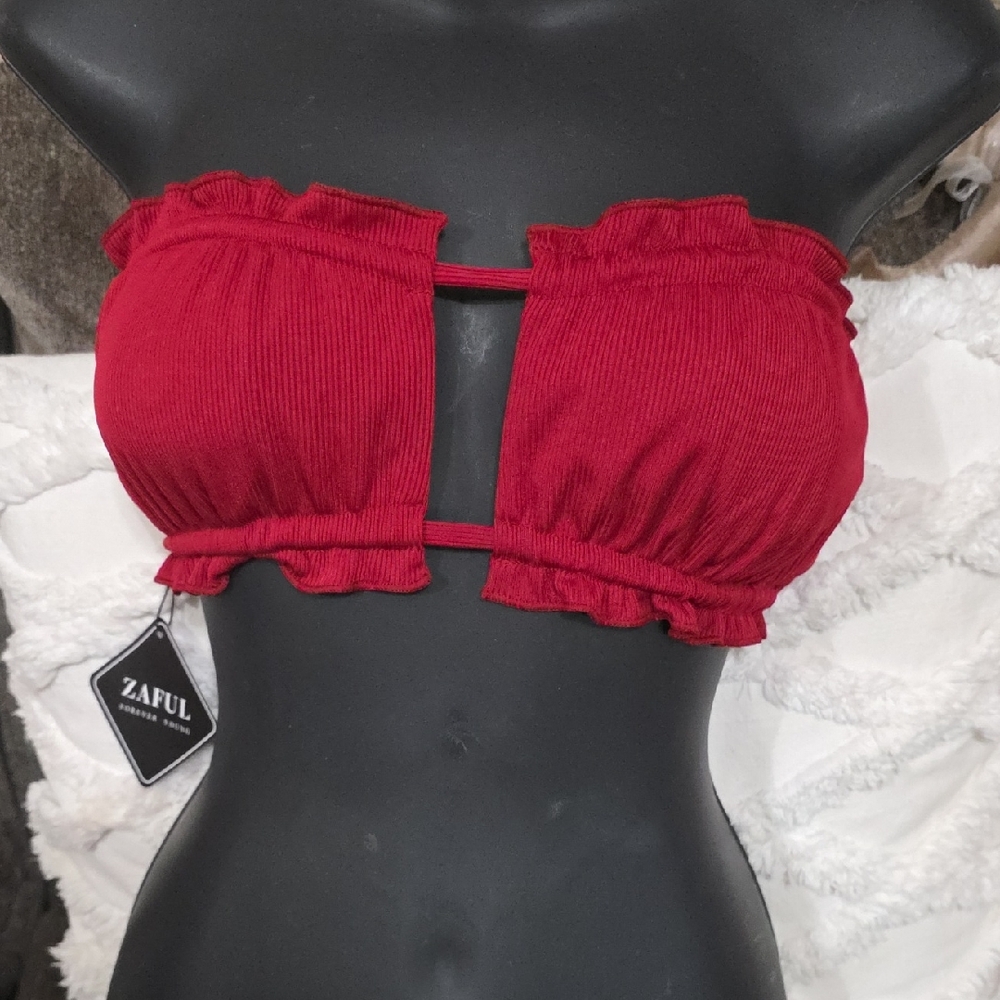 Zaful Red Ruffled Bandeau Top